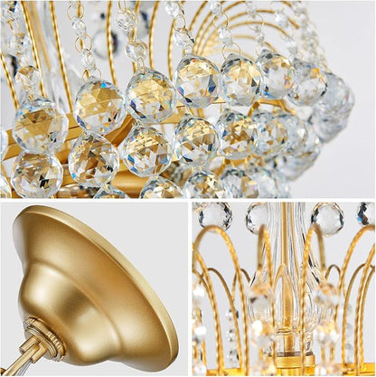 WUZUPS Crystal Chandelier Pendant Flushmount Ceiling Light Modern Lighting Fixture for Bedroom Hallway Bar Kitchen Bathroom, H 17.3" x W 18.9", Gold, E12 Base