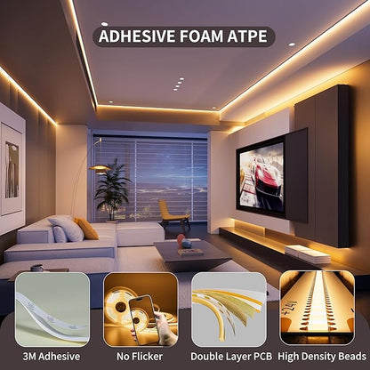 PAUTIX COB LED Strip Light 2700K,16.4ft Dimmable 2520LEDs DC24V Warm White LED Strip Lights,High Lumen Tape Lights Kit with RF Remote Timer Function and 48W Power Supply for Home, Kitchen DIY Lighting