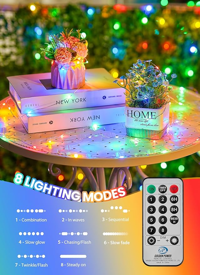 Minetom Fairy Lights with Remote, 66 Feet 200 Led Firefly String Lights Plug in for Bedroom Home Wall Ceiling Christmas Tree Wreath Craft Wedding Party Indoor Outdoor Decoration, Multicolor