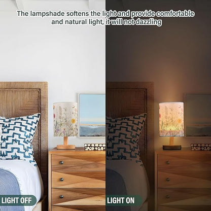 Bedside Table Lamp Retro Colorful Herbs Wild Florals Nightstand Lamp with Wood Desk Lamps for Bedroom Living Room Nursery Office Home Decor