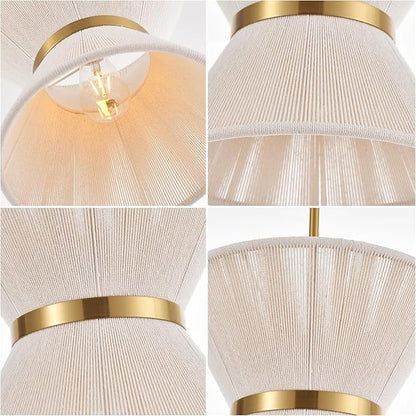 Hand Woven Boho Pendant Light Coastal Mini Modern Chandelier Adjustable Transitional Minimalist Pendant Lighting Fixtures for Kitchen Island Dining Room, White, Dia 12.2”, UL Listed