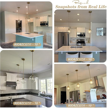 Bagood 8" Globe Pendant Light Gold 2 Pack Mid Century Pendant Light Globe Pendant Lights Kitchen Island Brushed Brass Finished with Milk Glass Adjustable Ceiling Light Fixtures for Dining Room Bar