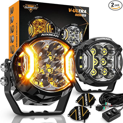 Auxbeam V-Ultra Series 3" 108W Side Shooter LED Pods with Amber DRL 3 Modes & Light Covers 270 Degree Wide Range 12800LM Round Offroad Driving Light Bar for Truck Jeep ATV UTV, Pair