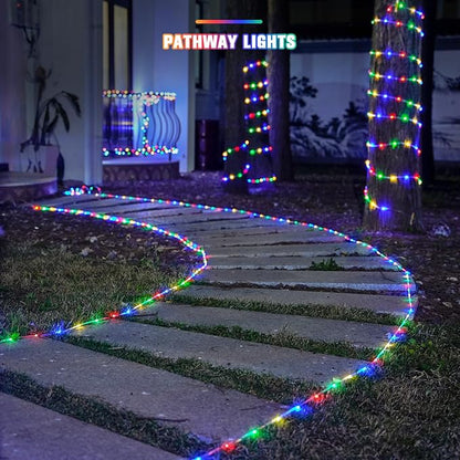JMEXSUSS Trampoline Accessories 200 LED Trampoline Lights, 66ft IP 65 Waterproof Solar Rope Lights Outdoor, 8 Modes Solar Patio Light for Fence Garden Yard Backyard Tree Slide (Multicolor)