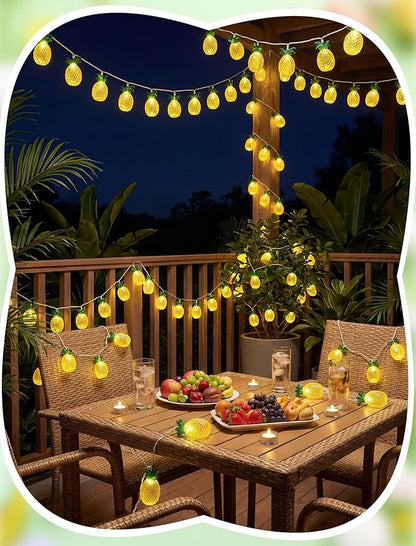 8.5Ft Pineapple String Lights, Hawaiian Beach Themed Party Lights with 10LED Warm White Waterproof Pineapple Fairy Lights, Tropical Decoration for Indoor Outdoor Party Bedroom Wedding Birthday Pool