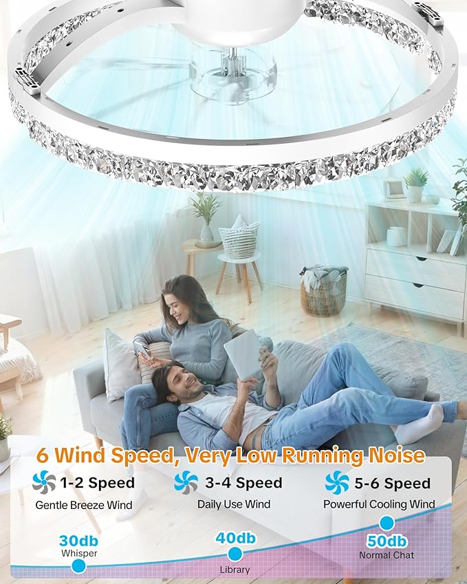 Ceiling Fans with Lights and Remote Low Profile Flush Mount LED Ceiling Fan with Lights 3000K-6500K Dimmable Foldable Fandelier Light 6 Wind Speeds Night Light for Bedroom Living Room White