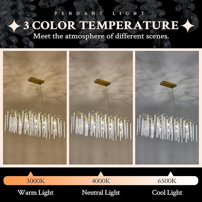 Benkut Modern Tree Branch Crystal Chandelier Luxury Gold Raindrop Pendant Lighting 38" Contemporary 10-Light Chandeliers for Dining Room Kitchen Bedroom Living Room