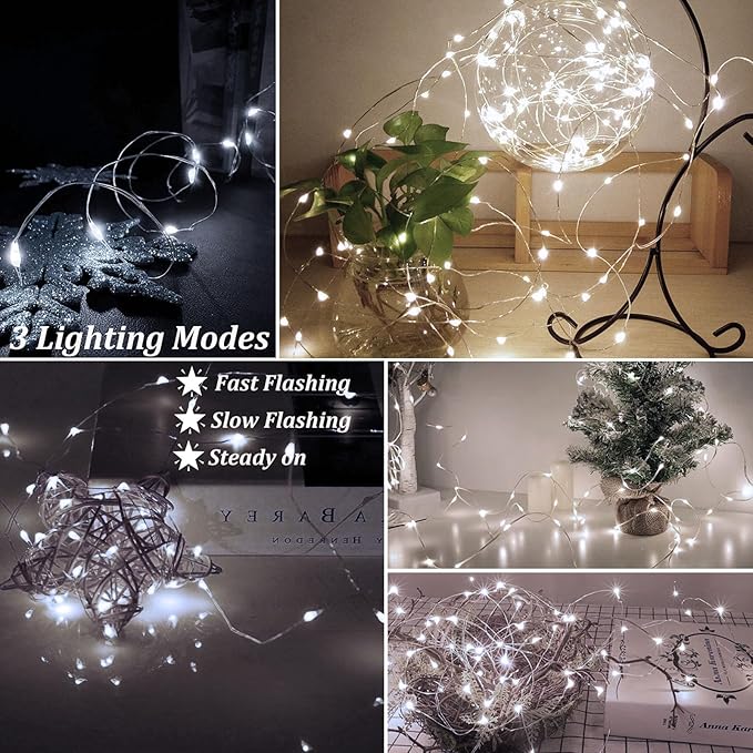 AIKEI 12 Pack Led Fairy Lights Battery Operated String Lights Waterproof Silver Wire 7 Feet 20 Led Firefly Starry Moon Lights for DIY Wedding Party Bedroom Patio Christmas (12 Pack, White)
