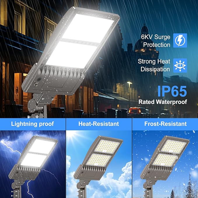 KUKUPPO 6Pack 480V 320W LED Parking Lot Light Power Adjustable, LED Shoebox Flood Pole Light Outdoor Parking Lighting with Slip Fit 48,000LM 5000K IP65 Waterproof 277-480V ETL Listed