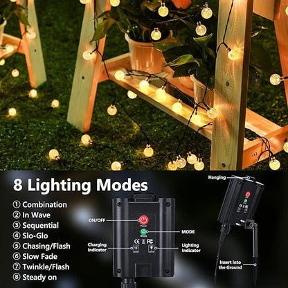 Joomer Solar String Lights Outdoor, 65FT 100LED Globe String Lights 8 Lighting Modes, Waterproof Solar Powered Patio Light for Garden Yard Porch Wedding Party Outdoor Decor (Warm White)