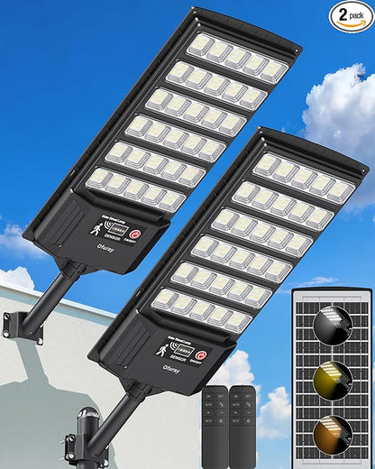 Ofuray Solar Lights Outdoor Waterproof, 3000K/4000K/6500K Dusk to Dawn Solar Security Light with Motion Sensor & Remote Control, IP66 Waterproof High Power LED Lighting for Wall,Yard,Outside Tri-2P