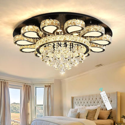 HAIXIANG Chandelier for Living Room Dining Room Modern LED Light Chandeliers Fixtures Remote Dimmbale Lighting Black Crystal Lights