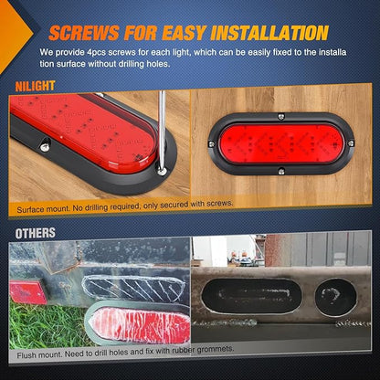 Nilight 6Inch Oval Tail Light 2PCS 35LED Arrow Red Running Stop Brake Lights Surface Mount Waterproof for 12V Caravan Truck RV Camper Trailer Bus