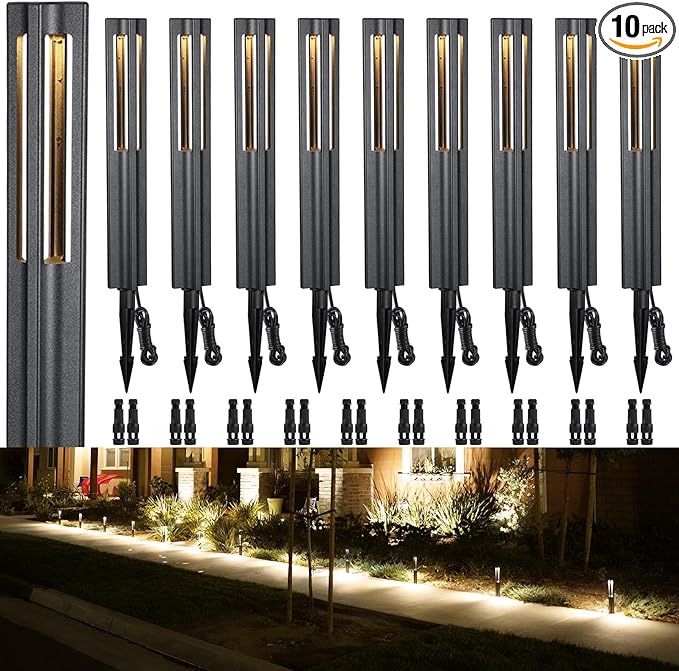 LEONLITE 10-Pack Low Voltage Path Lights, 3W LED Landscape Pathway Lights, Outdoor Landscape Lighting for Driveway, Garden, Aluminum, 12-24V AC/DC, ETL, IP65 Waterproof, 3000K Warm White, Black