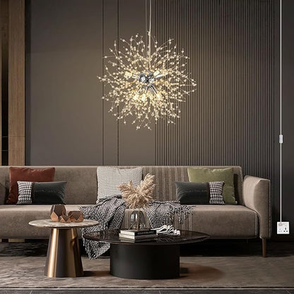 SineRise Modern Crystal Chandeliers Firework, Crystal Light Fixture, Dandelion Chandelier (8-Light, Chrome) for Foyer Hallway Entryway Kitchen Bedroom with Plug in (Bulbs Not Included)