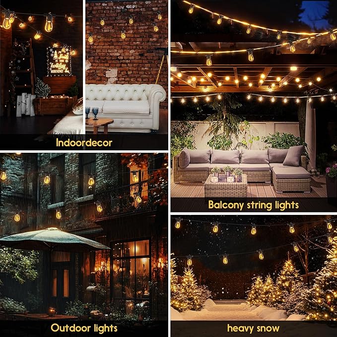 Outdoor String LED Patio Lights - 100Ft 30M Outside Waterproof Light with Remote Dimmable S14 Shatterproof Bulb Connectable Hanging Outdoor Electric Lighting for Backyard Yard Easter Gifts for men