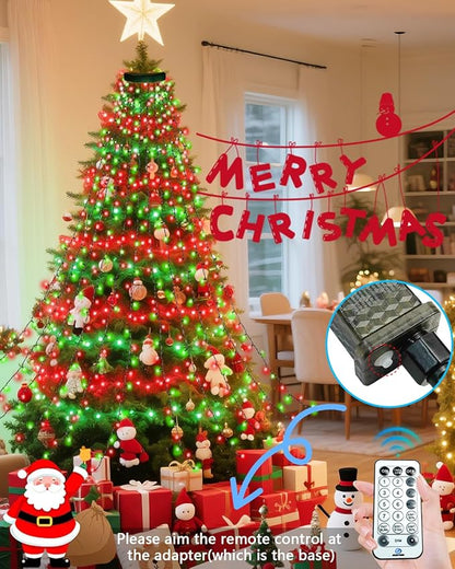 2025 New Christmas Tree Lights Indoor with Voice Control & Remote | 448LED Waterfall Tree Topper Lights with 12 Modes & Timer, 7FT x 16 Lines Cascading Twinkle Lights for 7FT Xmas Decor(Red Green)