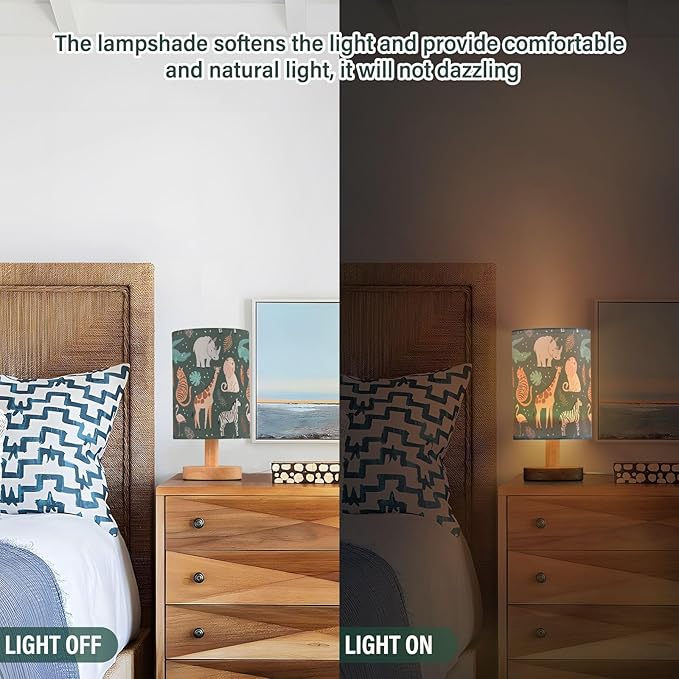 Bedside Table Lamp Cute Animals Funny Crocodile Zebra Iraffe Lion Tiger Flamingo Hippopotamus Nightstand Lamp with Wood Desk Lamps for Bedroom Living Room Nursery Office Home Decor