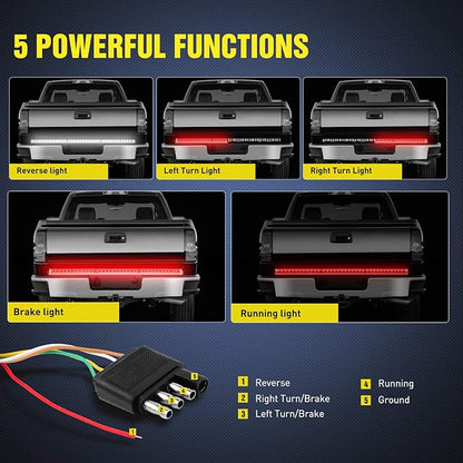 Nilight 60 Inch Truck Tailgate Light Bar Double Row LED Flexible Strip Red Running Brake Turn Signal White Reverse Back Up Lighting Modes for Pick Up Truck SUV