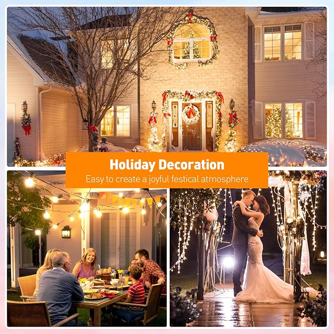C7 Christmas Lights Outdoor 10ft - Warm White & Clear LED String Lights with 10 Vintage Bulbs, Waterproof Green Wire for Roofline, Patio, Xmas Tree, Halloween, Holiday Decor