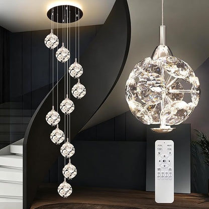 10-Light High Ceilings Long Chandeliers Modern Crystal Staircase Chandelier Hanging Flush Mount Lighting Fixtures Long Raindrop Hanging Chandeliers for Staircase,Foyer,Entryway