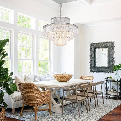 Chrome Crystal Chandelier Lights 20 Inch Luxurious Chandeliers Hanging Pendant Light Fixture for Dining Rooms Living Rooms Entryway 7-Lights