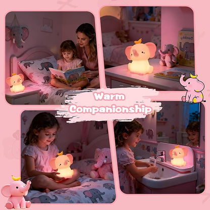 OkiyiD Pink Elephant Night Light, Cute Squishy Silicone Lamp, Dimmable Touch Control Elephant Gifts for Girls Daughter, LED Nursery Bedside Lamp for Girls Room Decor Birthday Xmas Gifts