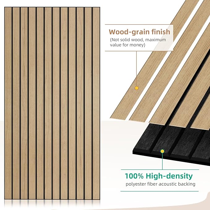 Wood Veneer Sound Panels, 10 Pack 47.2”x23.6” Wall Panels, Decorative Acoustic Panels for Walls, for Office,Home Theater,Studio,Living Room, Teak(Mitred)