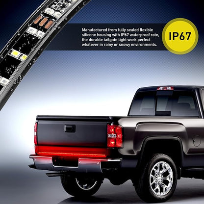 Nilight 60 Inch Truck Tailgate Light Bar Double Row LED Flexible Strip Red Running Brake Turn Signal White Reverse Back Up Lighting Modes for Pick Up Truck SUV