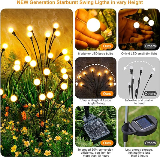 Solar Lights Outdoor(6-Pack, 48 LEDs), ASMAD Solar Garden Lights, Outdoor Decorations, Firefly Light for Patio Decor, Big Bulb, Unique Gifts for Women, Gifts for Grandma