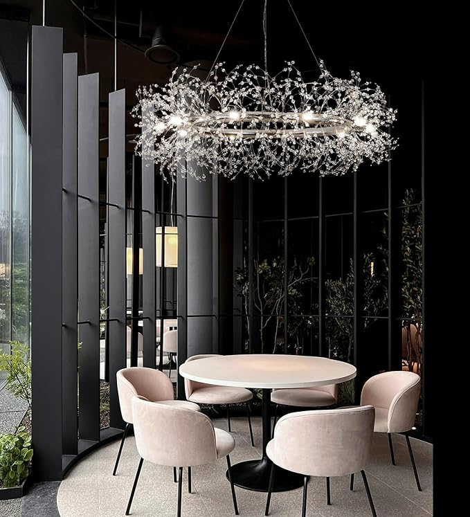Modern Crystal Silver Chandeliers,Chrome Dining Room Chandelier Light Fixture Round,Large Living room Chandelier,Crystal Ceiling Light Fixture Pendant Hanging for Bedroom Entryway Hallway 39In.