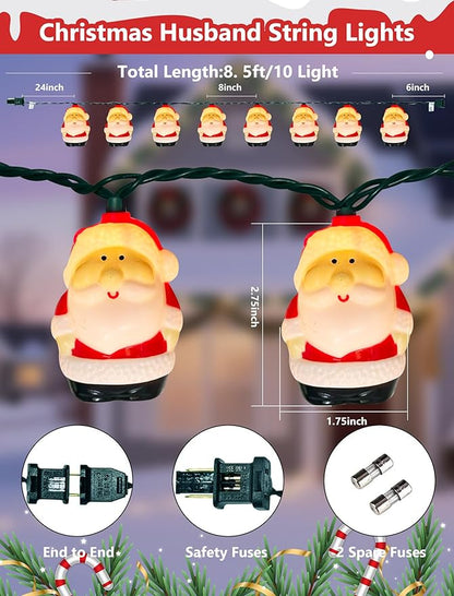 Christmas Santa String Lights Outdoor, 8.5Ft Vintage Christmas Decorations String Lights with 10 LED Santa Lights, Hanging Christmas Window Fairy Lights for Indoor Party Holiday Xmas Tree Decor