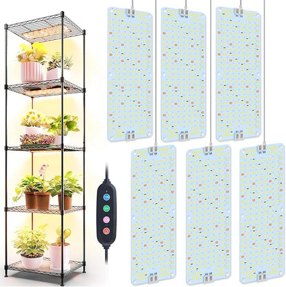 6Panel Grow Lights for Indoor Plants, Seed Starting, Veg, Pot Plants, Bonsai with Timer 4/8/12/16/20H, Ultra-Thin Under Cabinet & Shelf Full Spectrum LED Plant Growing Lamps, Multi-Panels Free Connect