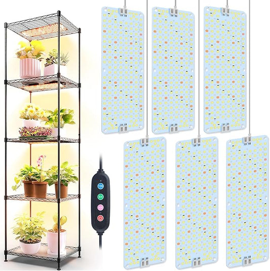 6Panel Grow Lights for Indoor Plants, Seed Starting, Veg, Pot Plants, Bonsai with Timer 4/8/12/16/20H, Ultra-Thin Under Cabinet & Shelf Full Spectrum LED Plant Growing Lamps, Multi-Panels Free Connect