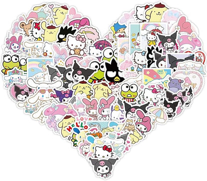 100Pcs Cartoon Kawaii Sanrio Stickers for Kids,Vinyl Waterproof Kuromi Kitty Melody Stickers for Water Bottle Laptop Computer Phone Luggage Skateboard Lunchbox Decals Gifts for Kids Teen Adults