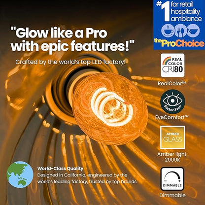 TimelessGlow 8 Pack Dimmable B11 LED Candelabra Bulb 3W 25W Equivalent Warm Amber 2000K E12 Base CRI80 Amber Glass Spiral Filament ETL FCC Certified Flicker Free Decorative Lighting