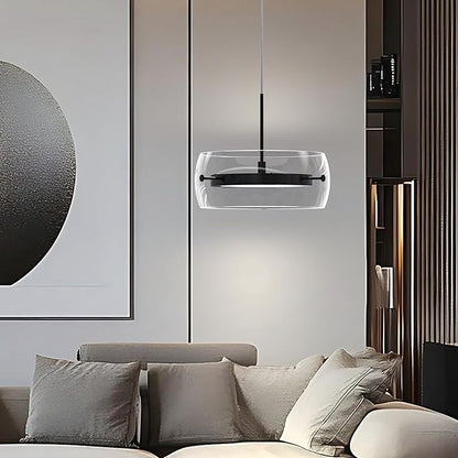 Pendant Lights Kitchen Island Dual-Sided LED Lighting, Adjustable Hanging Length, Glass Shade, Dimmable, Modern Ceiling Light Fixture for Dining Room, Bar, Living Room, Matte Black