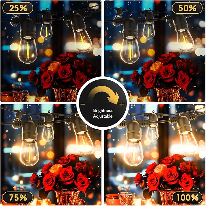 Outdoor String LED Patio Lights - 100Ft 30M Outside Waterproof Light with Remote Dimmable S14 Shatterproof Bulb Connectable Hanging Outdoor Electric Lighting for Backyard Yard Easter Gifts for men