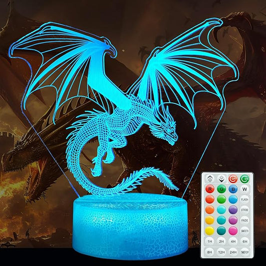 Dragon Night Light, Dragon Gifts, 3D Illusion Lamp with 16 Colors Changing, Timer, 4 Flash Modes and Dimmable, Kids Boys Girls Room Decoration, Holiday Xmas Gifts