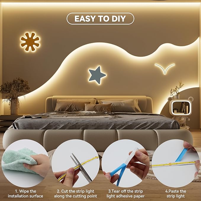 MIWISE COB LED Strip 20ft/6.1m,CRI 90+ Warm White 3000K High Lumen Super Bright Flexible DC24V LED Tape Light,for Cabinet Home Office DIY Lighting Projects(Adapter & Controller NOT Included)