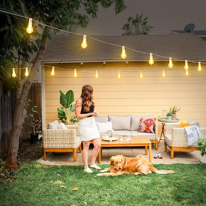 Larkvue 100FT Outdoor String Lights, LED Patio Lights with 32 Waterproof Shatterproof Dimmable A39 Hanging Bulbs(2 Spare) for Garden Wedding-White
