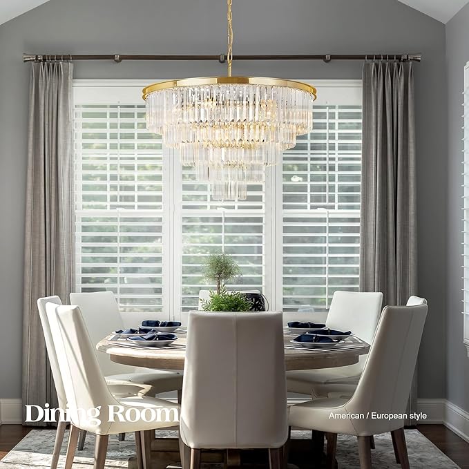 Gold Plated Modern Crystal Chandeliers Lighting Contemporary Pendant Chandelier Ceiling Lamp Lights Fixture 5-Tier (10 Lights) for Dining Living Room Entryway W28 Inch