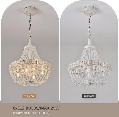 Vintage Empire Crystal Chandelier Fan with 64 Bead Strands, 7 Blades Invisible Fan, Remote/APP Controlled Ceiling Fan for Living Room, Bedroom, Dining Hall (White Gold, 20'' Rustic Style)