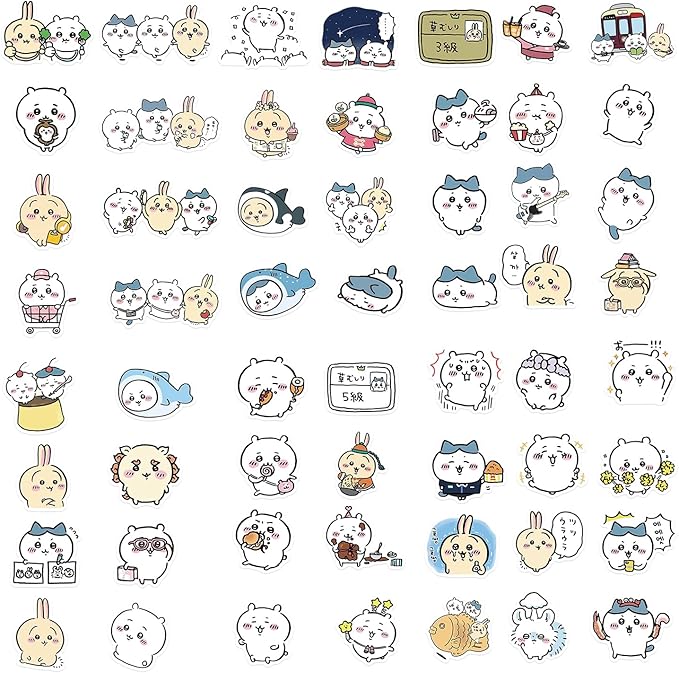 60pcs Japanese Cartoon Chiikawa Stickers for Kids, Funny Vinyl Waterproof Stickers for Water Bottle Phone Journal Guitar Skateboard Gifts for Teens Adults