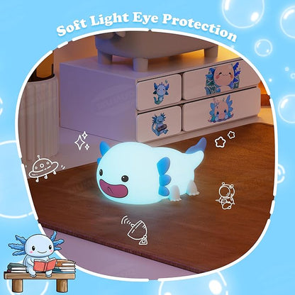 Axolotl Night Light, LED Cute Silicone Nursery Nightlight for Kids, Dimmable Squishy Night Light Touch Bedside Lamp with 20 Minutes Timer, Axolotl Gift, Funny Decor, Blue