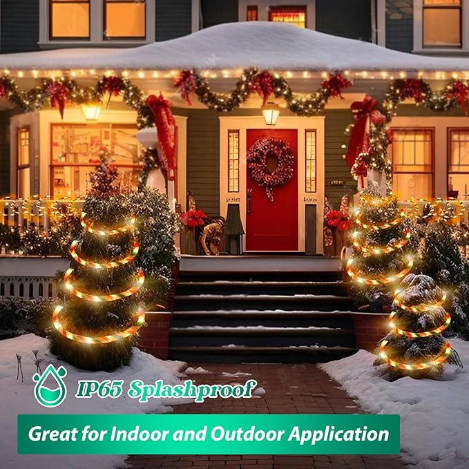 Vigdur Christmas Candy Cane Lights - 33FT LED Candy Cane Rope Lights Outdoor Waterproof Decorative Christmas Lights for Holiday Party Home Patio Indoor Xmas Decorations(360 LEDs)