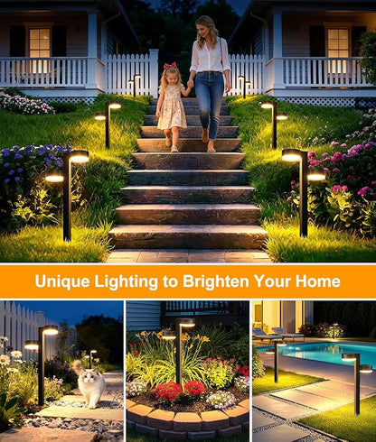 Brighter Solar Pathway Lights Outdoor, 2 Pack Dual-Head Solar Lights Outdoor Waterproof with 4 Head & 24 LED, Solar Powered Garden Light for Yard Path Walkway Driveway Sidewalk