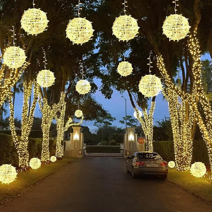 Baung Christmas String Lights Outdoors,4 Pack 7.98" Sphere Ball Tree Garden Globe Lights for Home, Party, Christmas, Porch Patio,Wedding, Garden,Tree Decoration with Memory Function Plug