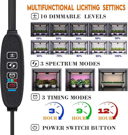 Under Cabinet Grow Light, Under Shelf Grow Lights for Indoor Plants Full Spectrum, with Auto Timer 3/9/12H, Adjustable Lighting Color, Ultra-Thin Grow Light Panel for Seed Starting, Plants, 4Pack