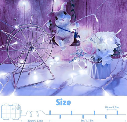 cshare String Lights Outdoor Waterproof 9.8ft 30 LED, Cool White Fairy Lights Battery Operated with Timer Clear Wire for Indoor & Outdoor Decorations Garland Party 2 Packs